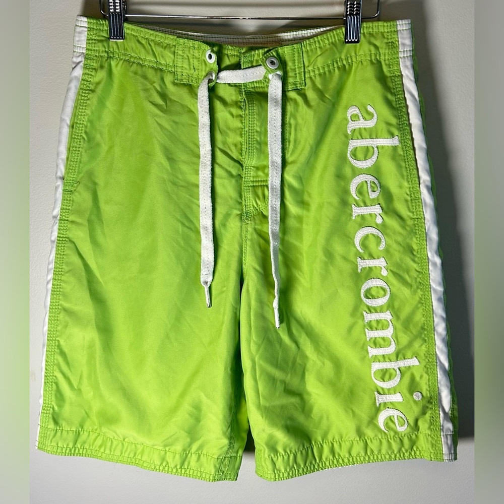 Vintage Abercrombie Fitch Swim Trunks Men’s XL Lime Green Spellout Board Shorts